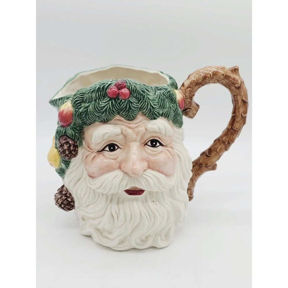 Fitz & Floyd Father Christmas Santa Pitcher 1991 Vintage Ceramic Fruit Pinecones